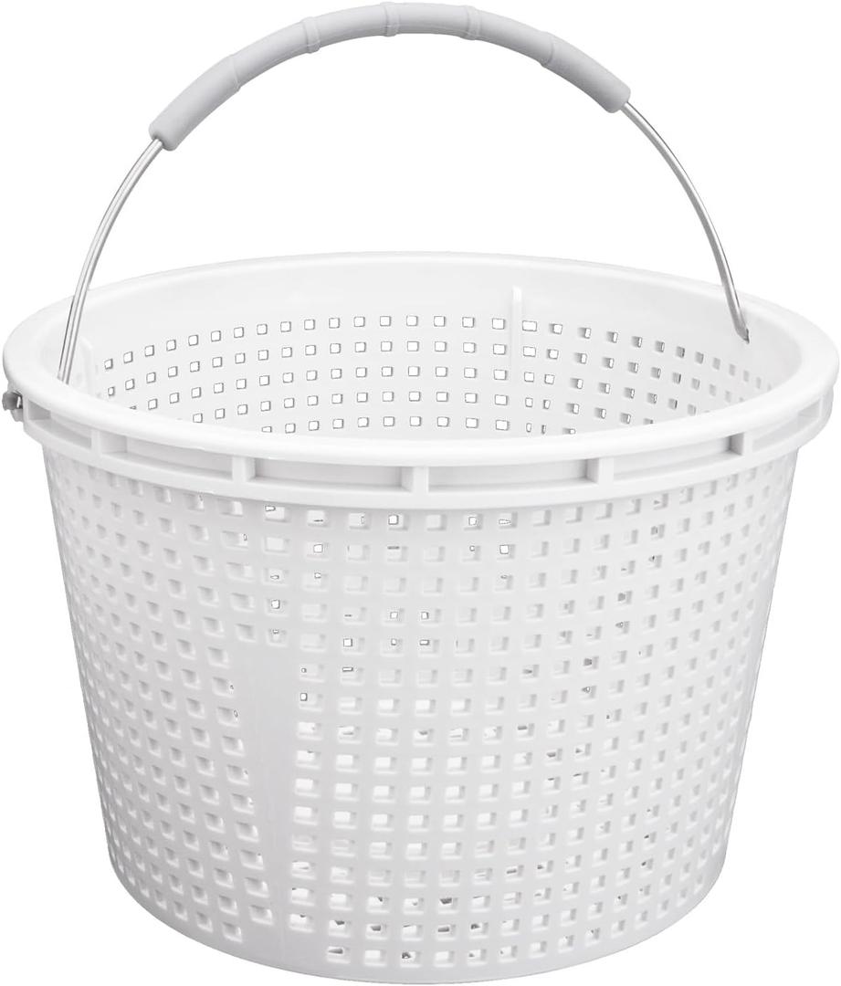 8" Pool Skimmer Basket for Inground Pool, Compatible with Pentair U-3 Skimmer Basket 08650-0007 and Hayward SP1070 Pool Basket, with Stainless Steel Handle, Built-in Brass Weight, Rubber Grip