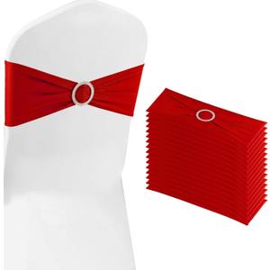 BOUBONI Red Chair Sashes 25 Pack Spandex Stretch Chair Band Sashes with Buckles for Folding Chairs Wedding Party Reception Baby Shower Events Banquet Decorations