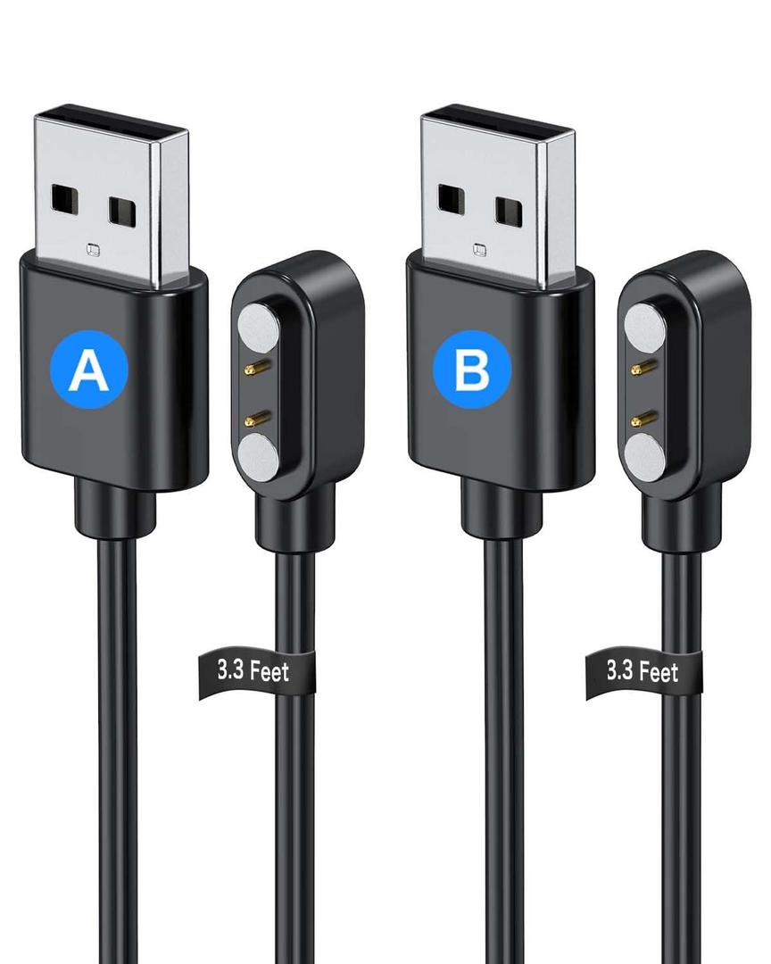 2 Pack Universal Smart Watch Charger Magnetic,Cable Contact 2 pin spacing 2.8mm,High Speed Safe Replacement USB Charger Cord,The magnets magnetism of the two cables is reversed,Model A + Model B