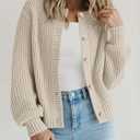 PRETTYGARDEN Women's Oversized Sweater Button Down Open Front Chunky Cardigan Sweaters for Women 2026 Fashion Outwear (Beige, Medium)