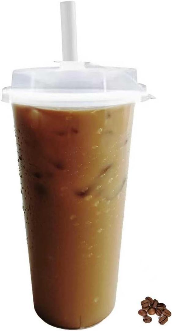 Plastic Cups with Strawless Sip Lids (100, 16 oz)