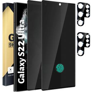 2+2 Pack Privacy Screen Protector Compatible with Galaxy S22 Ultra 5G - 2 Tempered Glass Film + 2 Camera Lens Protectos, High Clarity Bubble Free, Anti-Spy Protection