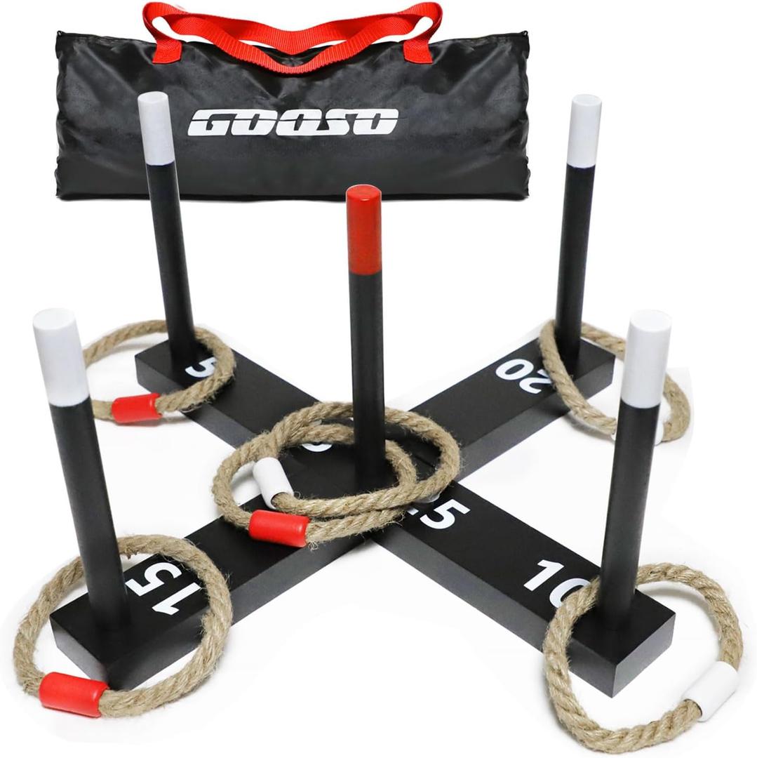 GOOSO Ring Toss Game for Kids - Indoor & Outdoor Game for Family and Adults with 5 Poles, 2 Bases and 6 Rings in 2 Colors, Backyard Party Activities for Adults Lawn Games for Kids