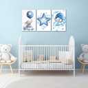 Nursery Canvas Wall Art Elephant Pictures Wall Decor Moon and Stars Painting Baby Boy Prints Cute Animal Poster Artwork for Kids Room Bathroom Decor Framed(Baby-1,16L x 24W x 3Pcs)