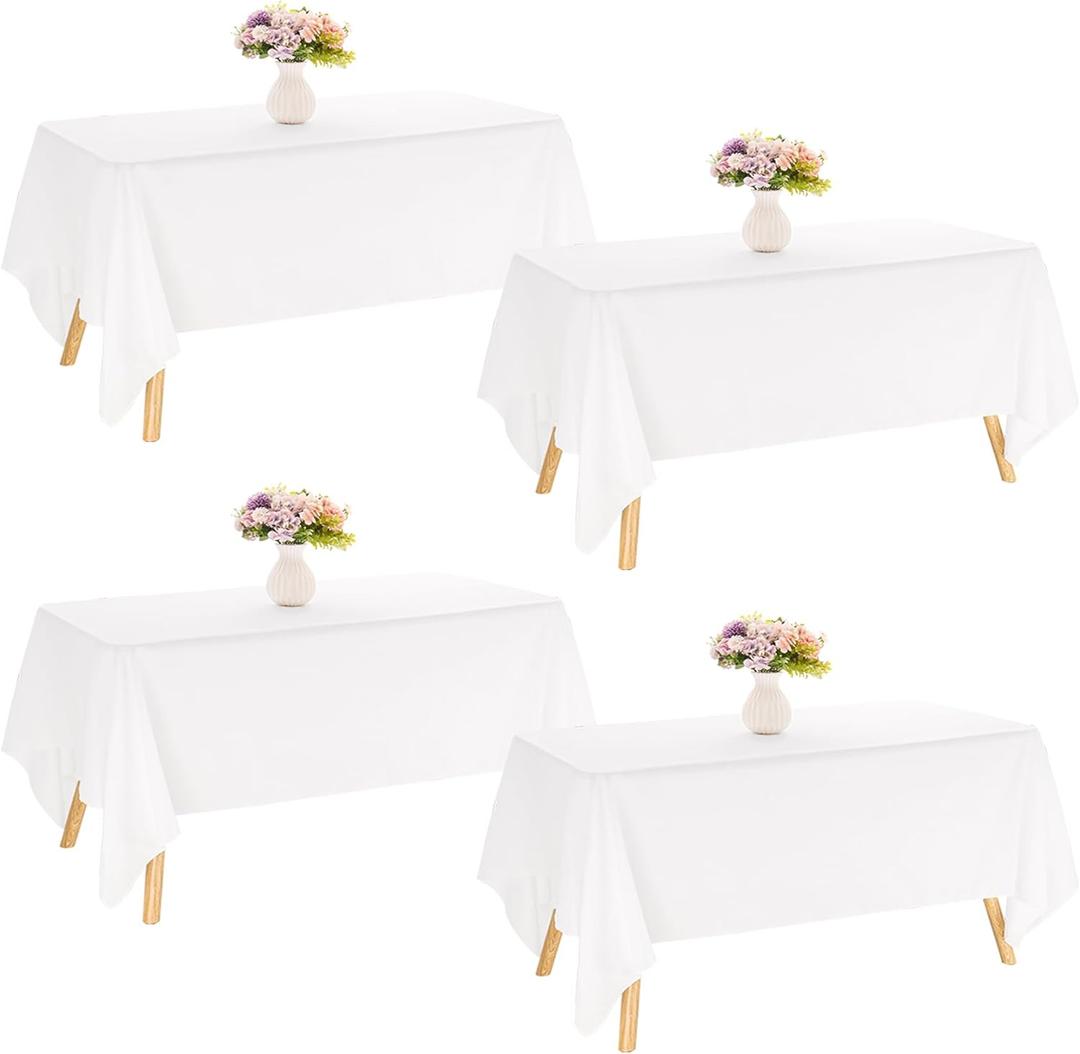 4 Pack Rectangle Tablecloth 60x126 Inch White Washable Polyester Table Cover for Wedding Dining Table Buffet Parties Banquet Decoration White