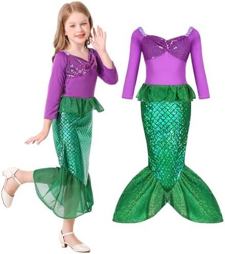 ALIZIWAY Little Girl Mermaid Princess Dresses Ariel Costume for Grils Birthday Party Halloween Cosplay Costumes, 5-6 Years