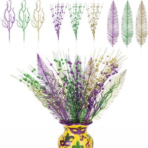 18 Pcs Mardi Gras Glitter Tree Picks Purple Gold Green Centerpiece Table Decor 17.7 Inch Mardi Gras Tree Topper Decor Branches Ornaments Carnival Decoration(Novelty)