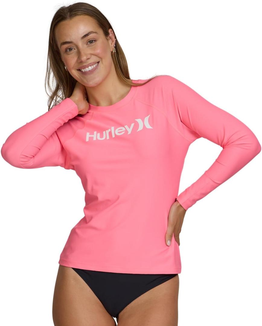 Hurley Rash Guard for Women, Womens Rash Guard Long Sleeve Shirts, Rashguard Swim Shirt Women UPF 50+ SPF & UV Protection (X-Small, Zil Pink)