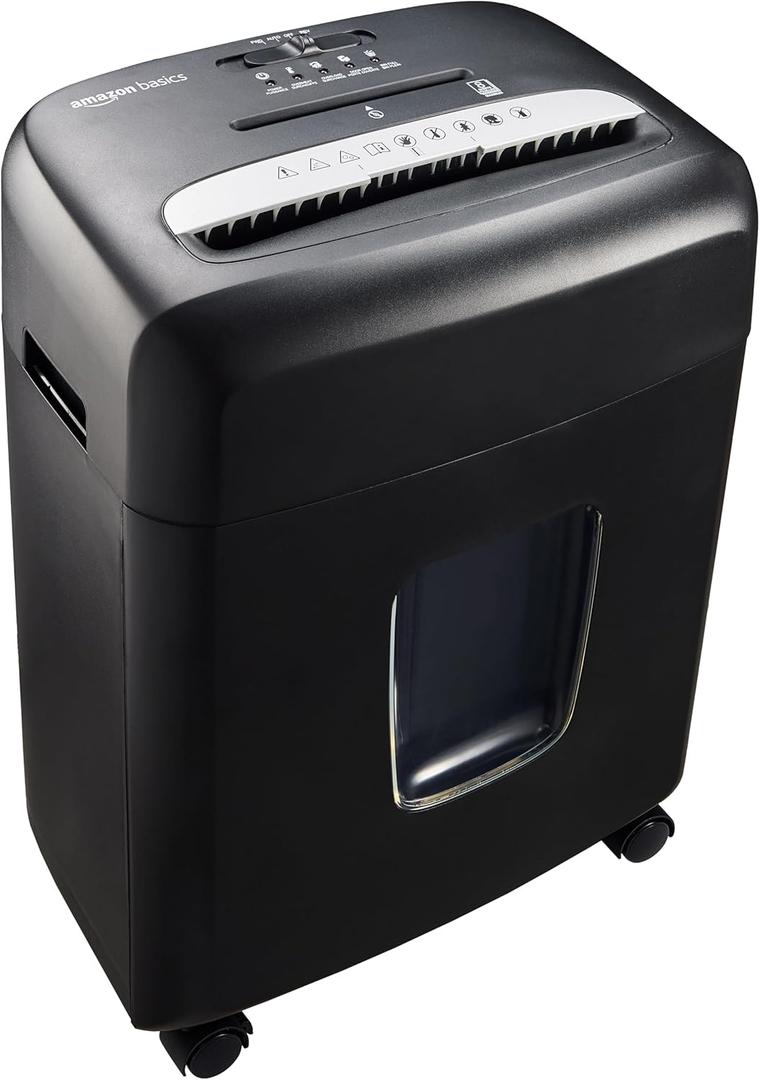 Amazon Basics High Security Micro Cut Paper Shredder, 8 Sheet Capacity, CD and Credit Card Shredder with Pull Out Bin, Black