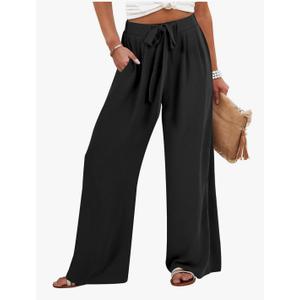 Caracilia Women Wide Leg Palazzo Pants Summer High Waist Flowy Casual Trousers Loose Lounge Beach Travel Vacation Clothes Extra Large, Black