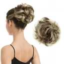 BARSDAR 100% Human Hair Bun Extension - Real Human Hair Highlight Messy Bun Scrunchie for Women - Elastic Wavy Small Updo Chignons Hairpieces Soft Natural Looking Daily, Medium Brown & Light Blonde