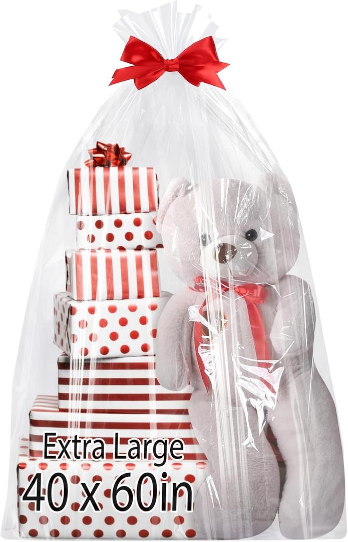 6PCS Extra Large Cellophane Gift Bags 40x60 Inch Jumbo Huge Storage Bags Clear Cellophane Wrap for Big Plush Toys Halloween Christmas Trees Suitcas Mini Bikes Car Seats 2.5 Mil Thick