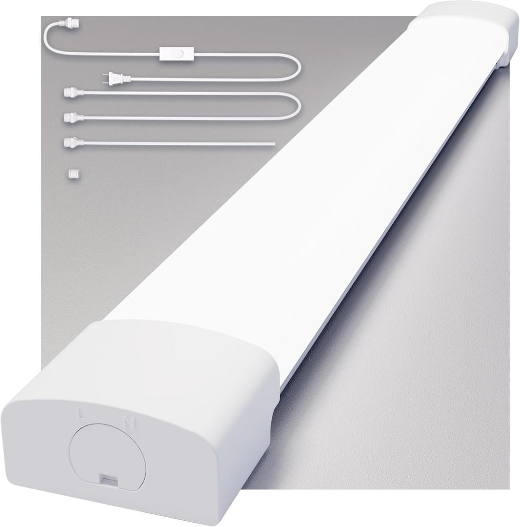 LED Shop Light Fixture, 2FT Linkable 18W Plug in Wall Light, 5000K Closet Light for Workbench Kitchen Basement, Under Cabinet Lighting, LED Tube Light Fixture with Plug, Triproof, White, 2FT-1PCS/with plug