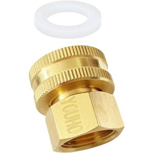 YOUHO Garden Hose Adapter Double Female Brass Swivel Thread Size 1/2 NPT (F) to 3/4 NH (F) Garden Pipe Joint Extension Repair Fitting1 Pack