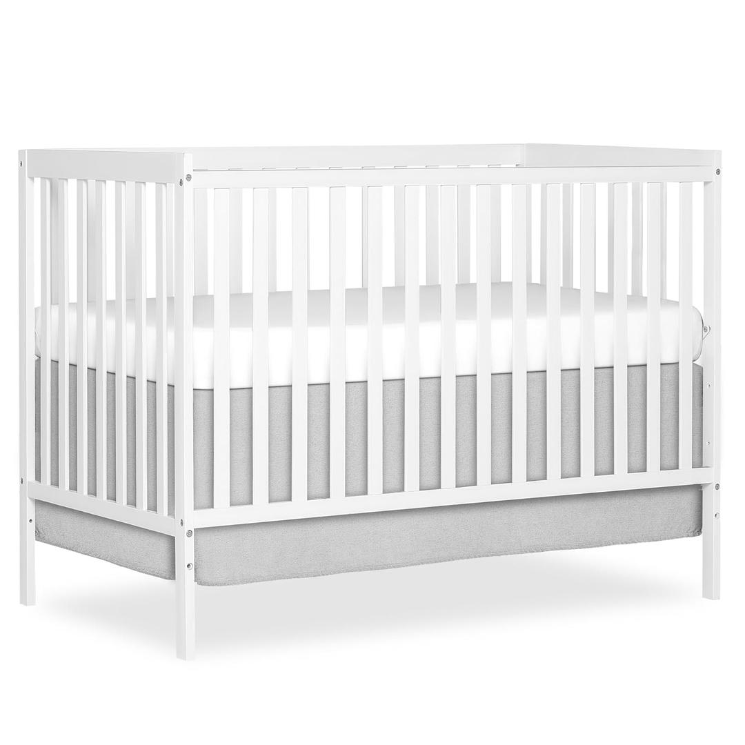 Dream On Me Synergy 5-in-1 Convertible Full-Size Baby Crib with Toddler, Day & Full Bed Conversion in White, GreenGuard Gold & JPMA, 3 Mattress Heights, Sustainable Pinewood