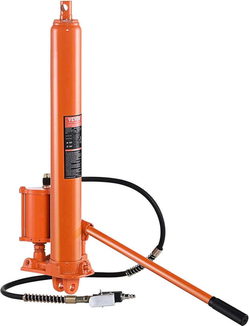 VEVOR 8-Ton Hydraulic Long Ram Jack, Engine Hoist Cylinder with Air Pump & Single Piston, Clevis Base Cylinder for Engine Lifts, Garage/Shop Cranes, Mechanical & Farm Applications (Orange)