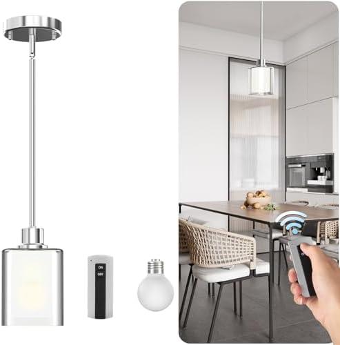 Racokky Modern Pendant Lights Kitchen Island 1 Pack, 3 Color Modes, Height Adjustable Hanging Lighting Fixtures with Remote, Ceiling Lighting for Dining Room Bedroom Farmhouse - Black