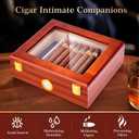 Desktop Cigar Humidor Box, Glass Top Cigar humidor with Hygrometer, Humidifier, Spanish Cedar Humidor with Cigar Cutters and Punch, Wooden Cigar Box Holds 20-30 Cigars, Humidor Cigar Box for Men Gifts