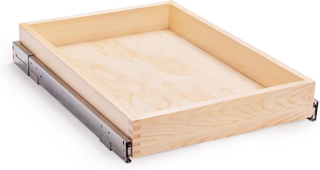 20''W x 21''D x 3''H Pull Out Cabinet Drawer Soft Close Slide Out Wood Organizer for Kitchen, Finished, Bottom and Side Assembly (Wood Drawer Part Width is 19inch)