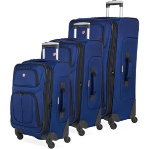 SWISSGEAR Sion Softside Expandable Spinner Luggage Durable Lightweight Travel Suitcase, Blue, 3-Piece Set (21/25/29)
