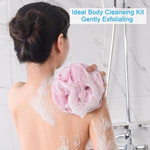 AmazerBath Loofah Sponge 60g/Piece, Exfoliating Bath Sponge Body Scrubber - Loofa Set of 2-Pink-White