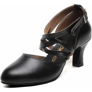 Womens Black Cross Strap Character Shoes Latin Salsa Ballroom Dance Heels Wedding Dress Pumps (5)
