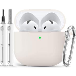 Ljusmicker for AirPods 4 Case 2024 with Cleaner Kit,Soft Silicone Protective Cover for Apple AirPods 4th Generation Cases for Women Men,for AirPod 4 Case Accessories with Keychain-Stone