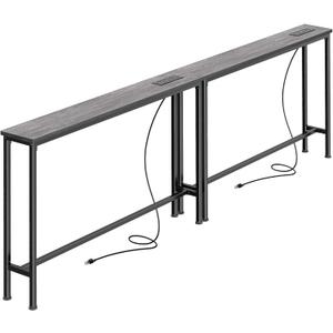 SUPERJARE 5.9 Inch Narrow Console Table with Outlet, Sofa Table Set of 2, Total Length 78'', Behind Couch Table, Long Entryway Tables with Charging Station, for Living Room, Charcoal Gray