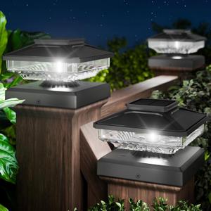 Bright Solar Post Lights 8 Pack, 3-in-1 [4X4/5X5/6X6] Fence Post Solar Lights for Wooden/Vinyl, Waterproof IP65, 6000K Outdoor Light for Garden Patio Fence Deck (Black)