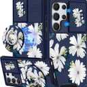 Buleens for Samsung Galaxy S25 Ultra Case - with Ring Stand & Camera Cover Aesthetic Cute Designed for Women Girls Girly White Floral Flowers for Samsung S25 Ultra Phone Case Compatible with Magsafe