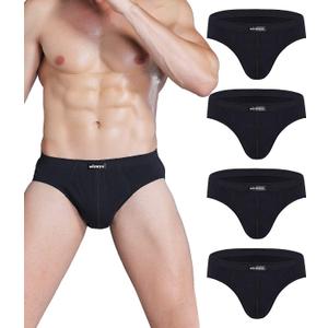 wirarpa Men's 100 Cotton Briefs Underwear No Fly Covered Waistband 4 Pack (Black, L)