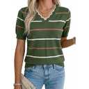 Short Sleeve Sweater for Women V Neck Lightweight Sweaters Fashion Clothing Business Casual Outfits, Size 2XL