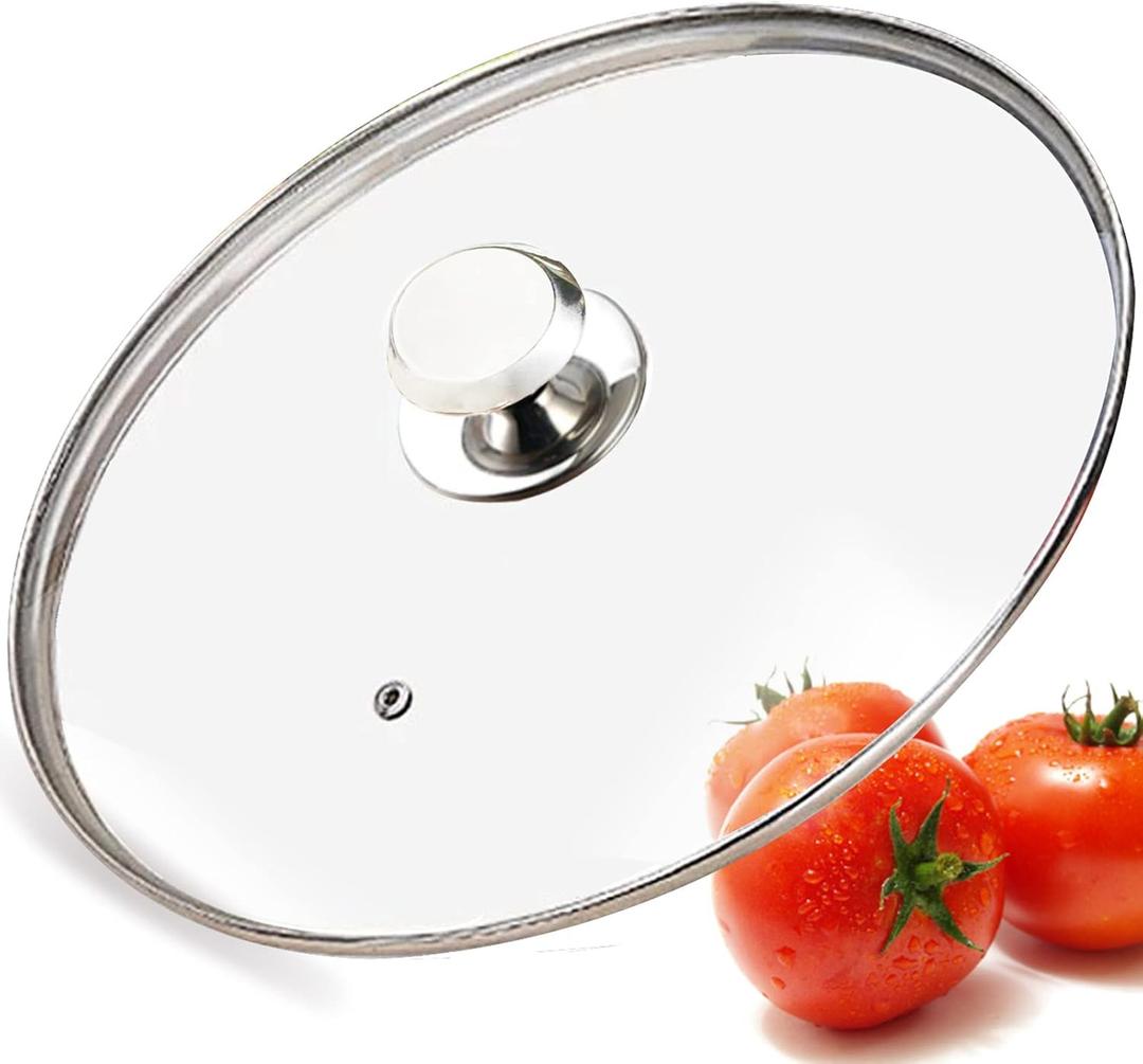 Glass Lid for Frying Pan, Tempered Replacement Cover Compatible with All 11 inches Cookware for Skillets, Round Cast Iron, Cast Aluminium, Stainless Steel Pans &Pots, 272mm/10.7in-291mm/11.46inQ (Silvery)