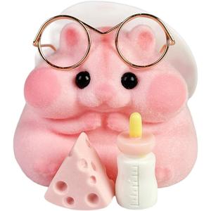 Handmade Taba Squishy Hamster Toy, Cute Squishy Hamster Fidget Toy, Realistic Hamster Toy, Soft Silicone Mochi Furry Toy, Stress Relief Gift for Adults & Kids, Sensory Anxiety Plushie (Pink)