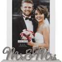 Malden International Designs 5x7 Mr & Mrs Wedding Picture Frame White MDF Wood Frame Routed Gray MDF Wood Base Silver Finish Metal Word Attachment