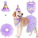 SCENEREAL Dog Birthday Bandana with Hat and Dress Girl Set, Large Dog Birthday Party Supplies, Cute Tutu Skirt Outfit for Medium Big Dogs