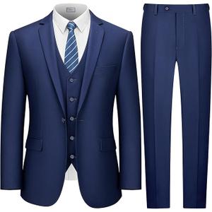 LUPURTY Suits for Men, 3 Piece Men's Suit Slim Fit, Solid Jacket Vest Pants with Tie, One Button Tuxedo Set, Medium
