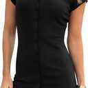 Saodimallsu Womens Button Down Mini Dress Summer Sleeveless Bodycon Casual Knit Short Cardigan Sweater Dresses (Black, S)