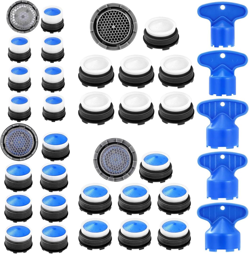 28 pcs Faucet Aerators with 5 Pcs Faucet Aerator Key Aerators Replacement Inserts for Sink M16.5 18.5 21.5 24 mm for Bathroom or Kitchen