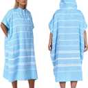 1pcs Cotton Turkish Towel Poncho Turkish Surf Poncho Changing Towels Wearable Beach Towel Hooded Swim Robe with Pocket Swim Cover Up for Adult Man Women Surf, Beach, Pool and Swim (Blue, L)