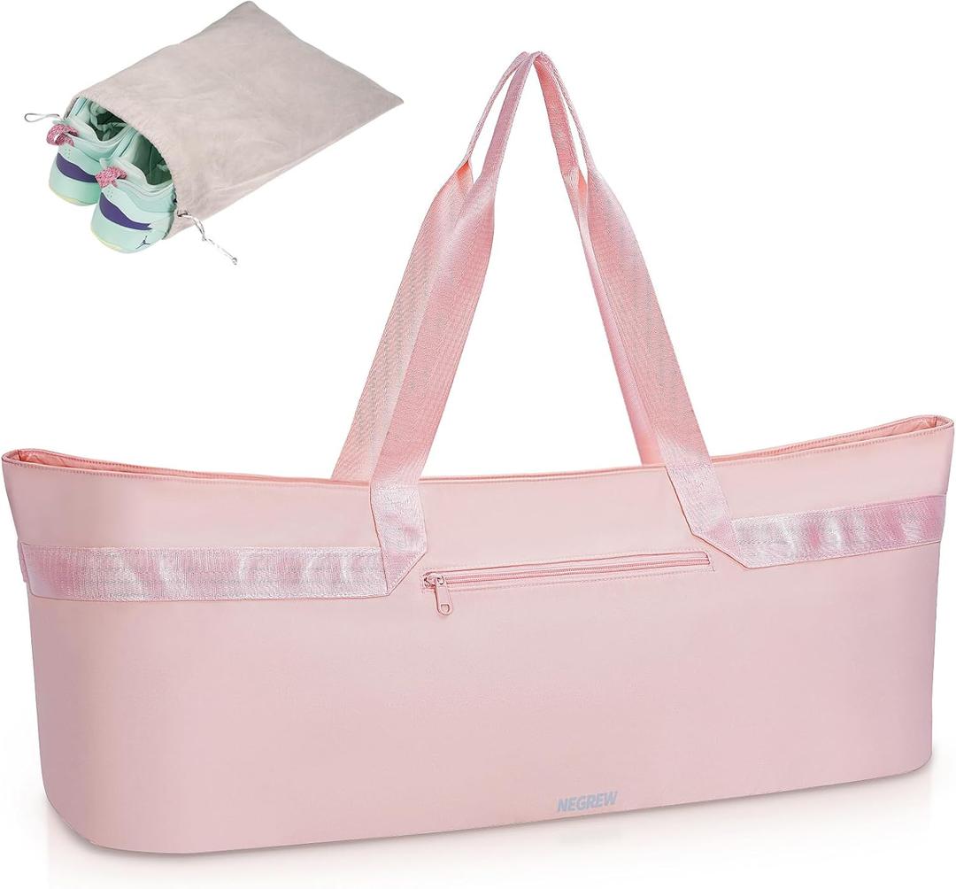 Large Yoga Mat Tote Bag for Women with Holder Strap,Pilates Gym Tote Bag with Shoes Bag & Wet Pocket (Pink)