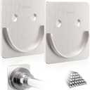 Brushed Metal Shower Rod Holders 2 Pack, Heavy-Duty Adhesive Shower Curtain Rod Brackets, No Drilling/Screw Mount, Rustproof Waterproof for Bathroom, Fits Most Rods & Walls, Holds 40LBS