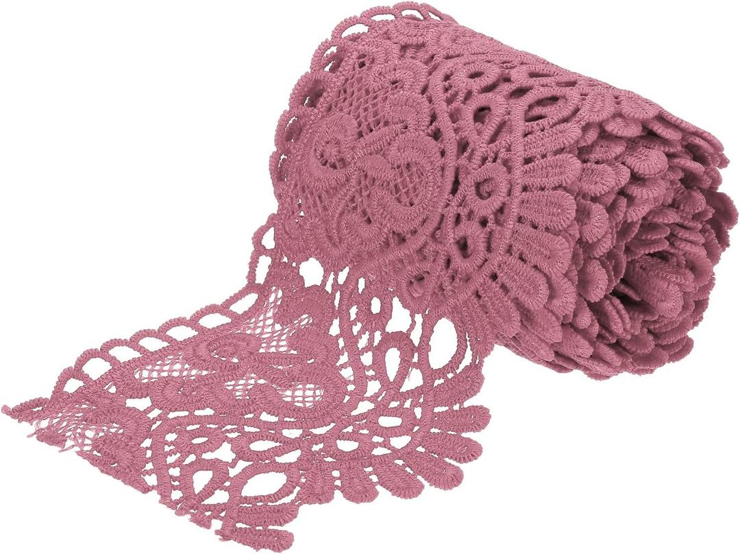 MECCANIXITY 4 Inch Wide 3 Yard Lace Ribbon Floral Pattern Rose Red Lace Trim Ribbon for Sewing Making DIY Crafts Gift Wrapping Wedding Decor