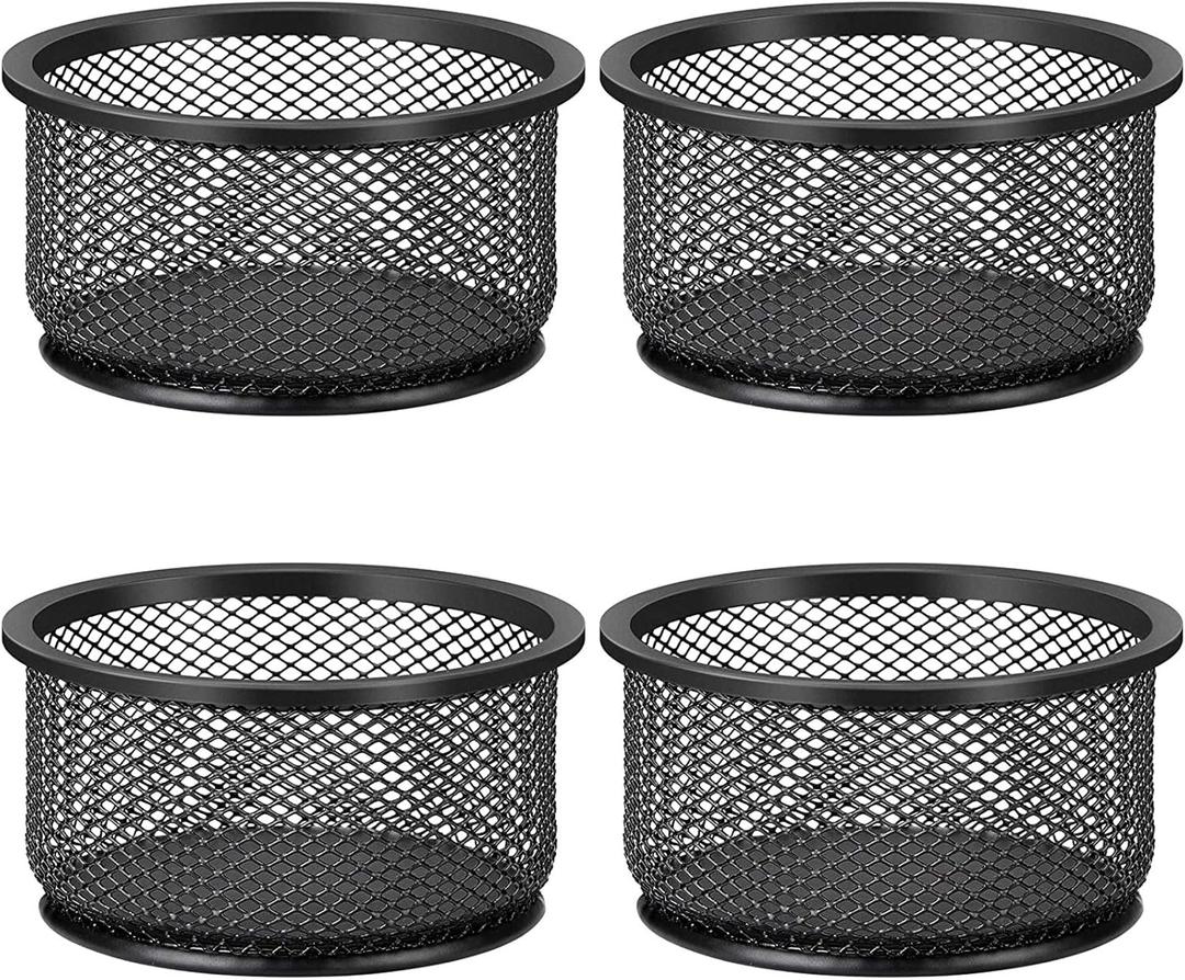 MaxGear Paper Clip Holder, Stackable PaperClip Organizer for Desk, 4 Pack Metal Mesh Paper Clip Holders with Non-Slip EVA Pad, Desk dispensers for Office Binder Box, Black