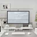 Bamboo Monitor Stand Riser with Acrylic Legs for Desk, 31.5 Inches Desktop Shelf Supports for PC Computer Monitor, Laptops, Printer, Speakers (White)