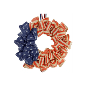 Sggvecsy 18Inch 4th of July Patriotic Day Wreath for Front Door America Patriotic Flag Burlap Summer Patriotic Decorations with Red Stripe Blue Star for Independence Day Memorial Day Veterans Day