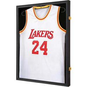 Jersey Frame Display Case for Wall ,Large Lockable T-Shirt Shadow Box with Clear UV Protection Acrylic & Hangers for Football Basketball Baseball Soccer Hockey, Matte Black 1 Pack