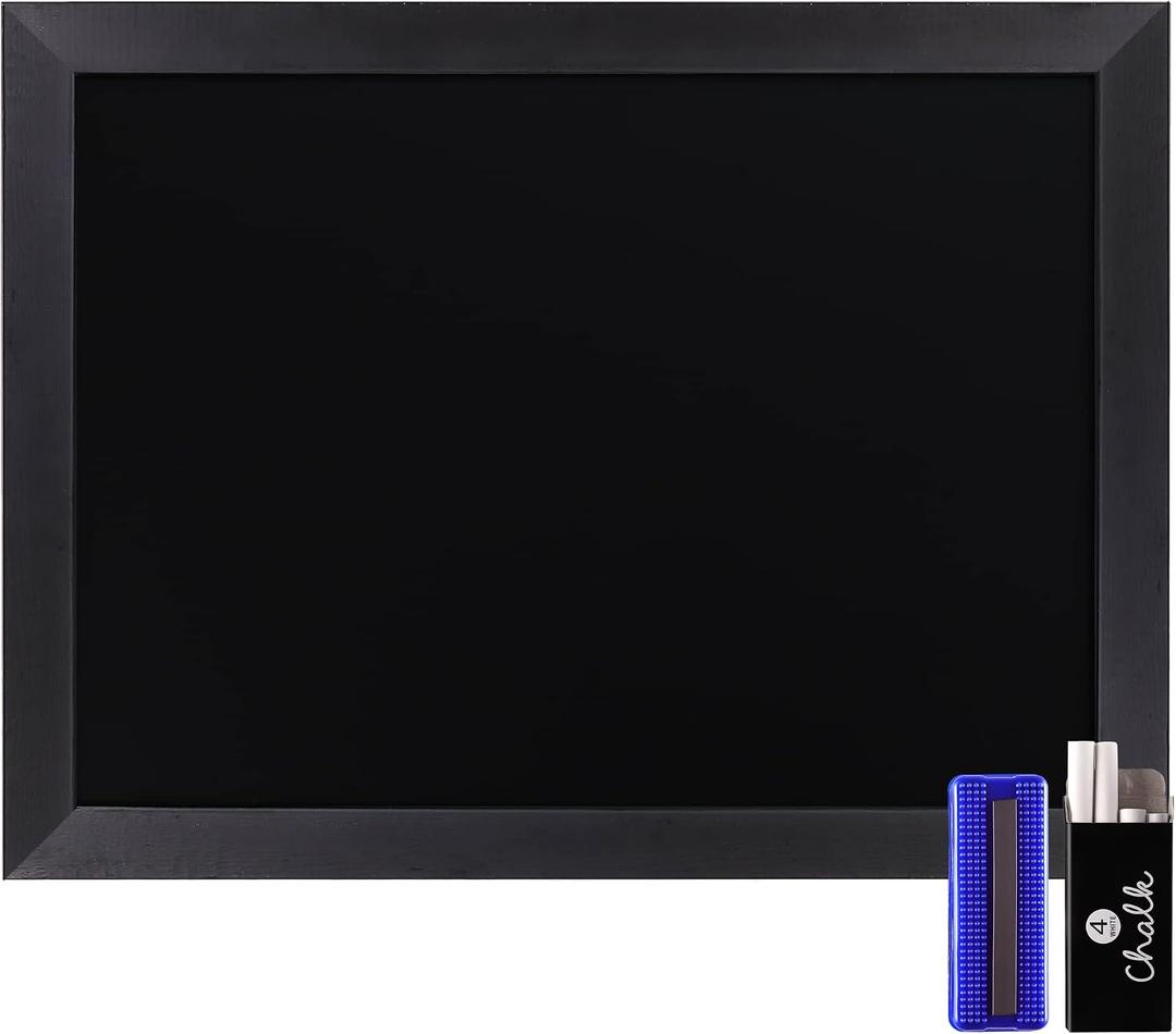 HBCY Creations 18" x 24" Rustic Black Solid Wood Frame Wall Chalkboard, Magnetic Surface, Home Dcor, Restaurant & Caf Menus, Blackboard, Includes Chalk, Eraser & Hanging Hardware