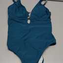 SUUKSESS Women One Piece Tummy Control Swimsuit Deep V Neck Cutout Bathing Suit (Medium, Peacock Blue)