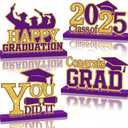 4Pcs Graduation Decorations Class of 2025 Wood Table Centerpieces Congrats Grad Wooden Sign Graduation Table Toppers Congratulate Tiered Tray Decor for 2025 Graduation Party (Purple-Gold)